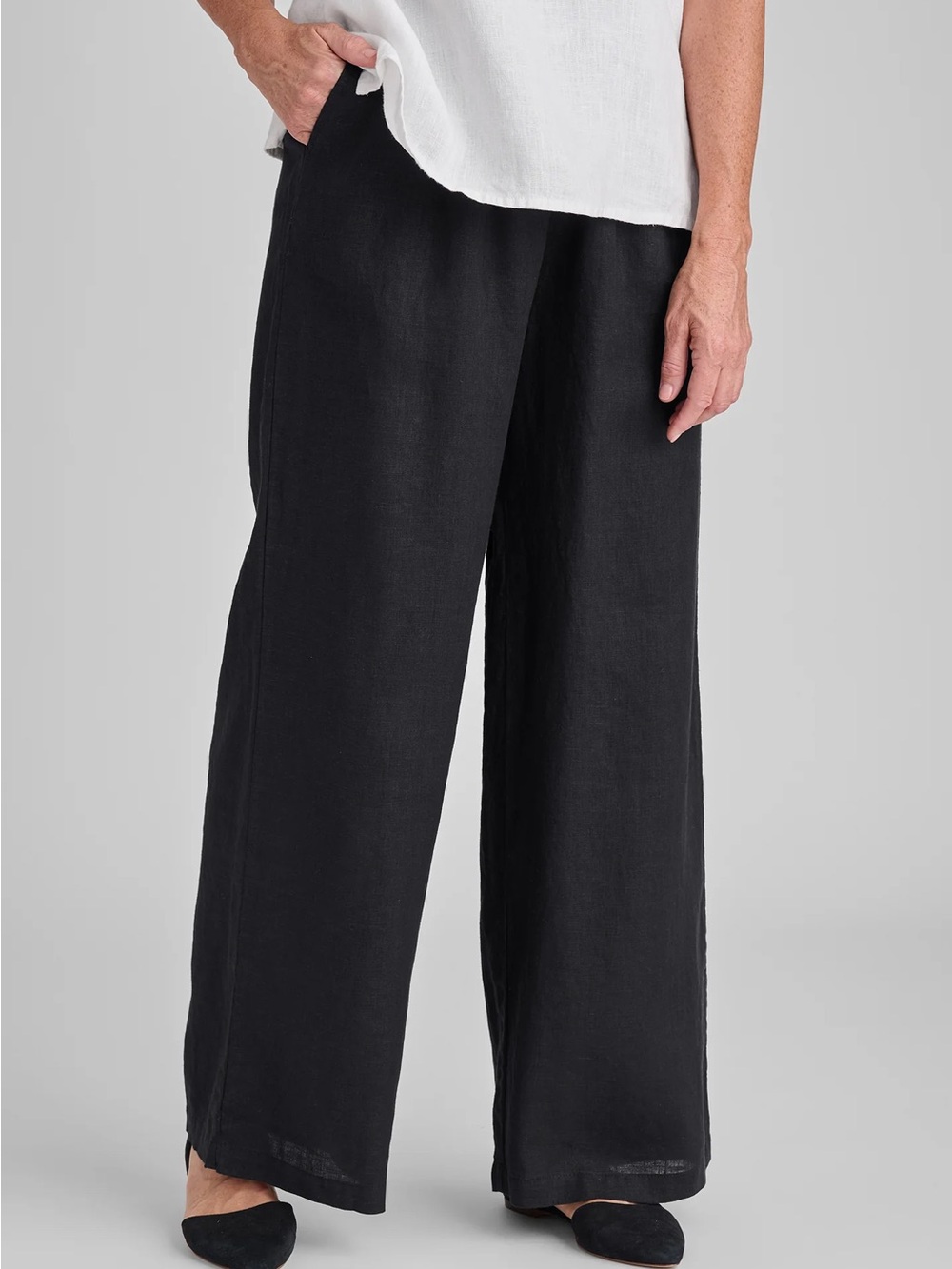 Flax Black Wide-Leg 100% Linen Pants
